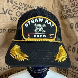 One Piece Straw Hat Crew Snapback Hat Black Trucker Cap Anime Manga Merch
